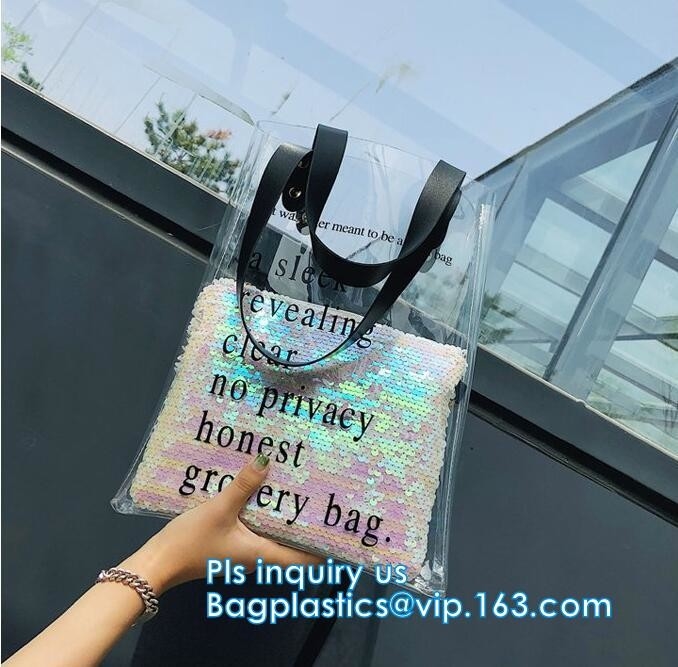 Pvc Tote Shopping Bag, de zak van weerspiegelende pvc-het winkelen vrouwen, shinny het winkelen van pvc harrods zak van de douane Transparant Gift, pac