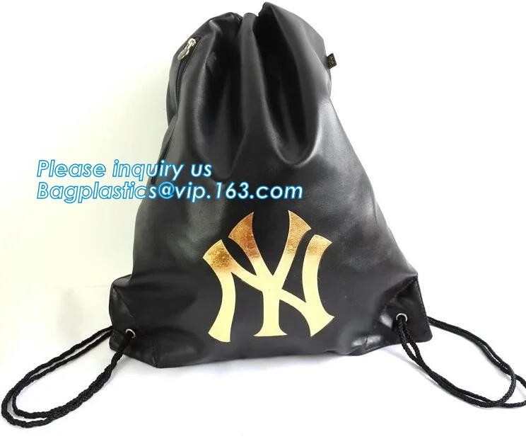 Douanenaam die Pu-de Zak van Leerdrawstring met Zak Promotiedetai stempelt van Handvat de Waterdichte Promotie Zwarte Drawstring
