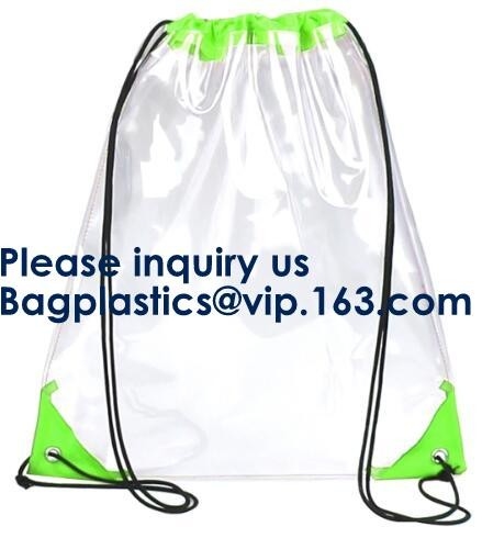 De Zakrugzak van pvc Drawstring met Stevige van de Bodem Promotiedouane 210D Transparante Duidelijke Drawstring de Rugzakzakken van pvc
