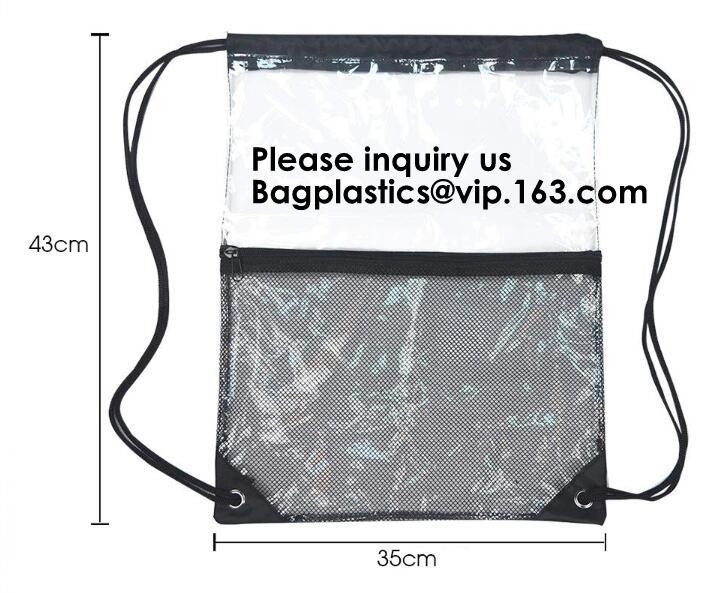 OEM de GYMNASTIEKzak van pvc Drawstring van de Ontwerpbevordering, de Duidelijke Zak van pvc Drawstring met Gouden Koord Promotie Weerspiegelend Plastic pvc