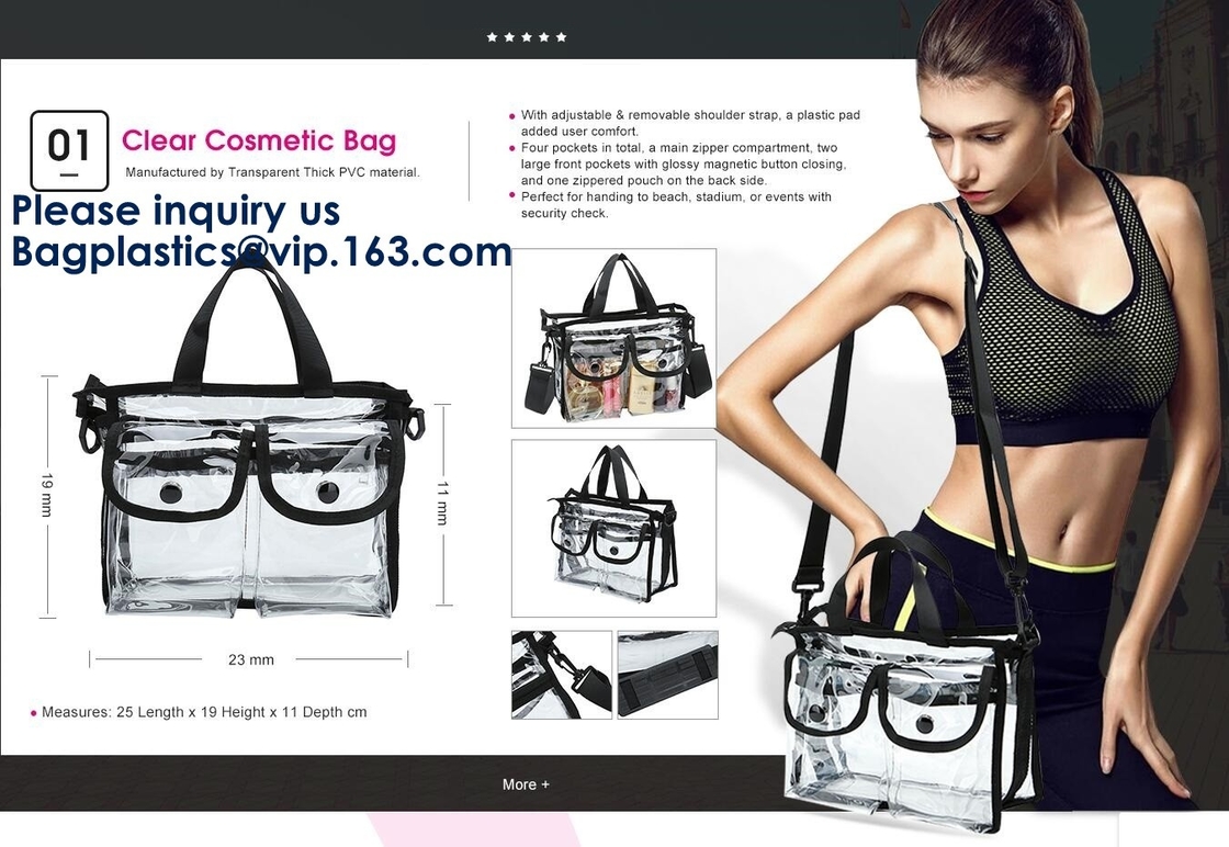 Duidelijke pvc-Make-up Kosmetische Zak met Extra 2 Front Magnet Pockets And Zipper Zak, Kosmetische Draagbare Toiletry Make-upzak
