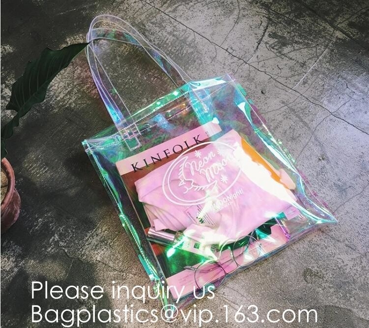 Duidelijke het Winkelen van douanelogo printing pvc transparent tote Zakken met Handvatten, Duidelijke het Winkelen Zak, Pvc Tote Bags, bagease