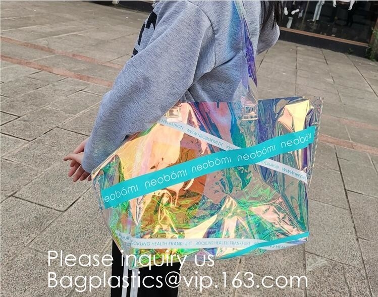 Van de de Spiegeloppervlakte van het douaneontwerp Vinylpvc Tote Shopping Bag, van de de Kruidenierswinkelzak van pvc Opnieuw te gebruiken van het de Zomerstrand de Zakdouane Logo Women Tra