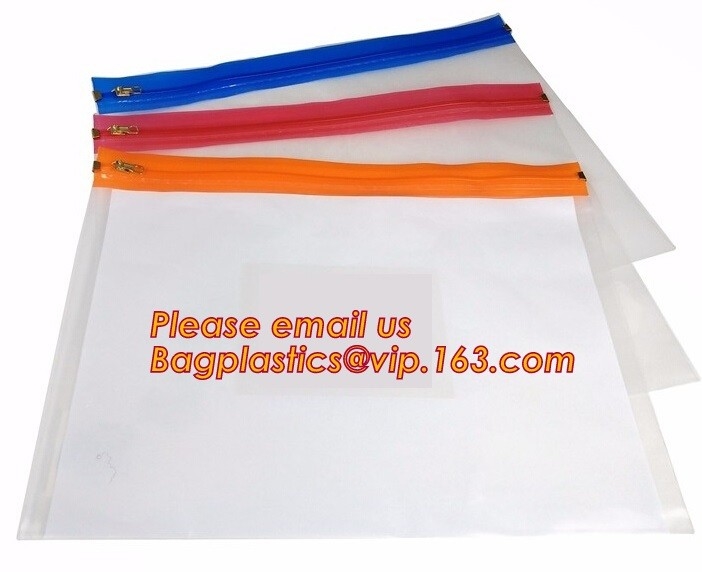 De goedkope Waterdichte PE zak van de het dossierportefeuille van het ritssluitingsslot met embleemdruk, goedkope A4, A5, A6, transparante plastic pe van B5 ritssluiting