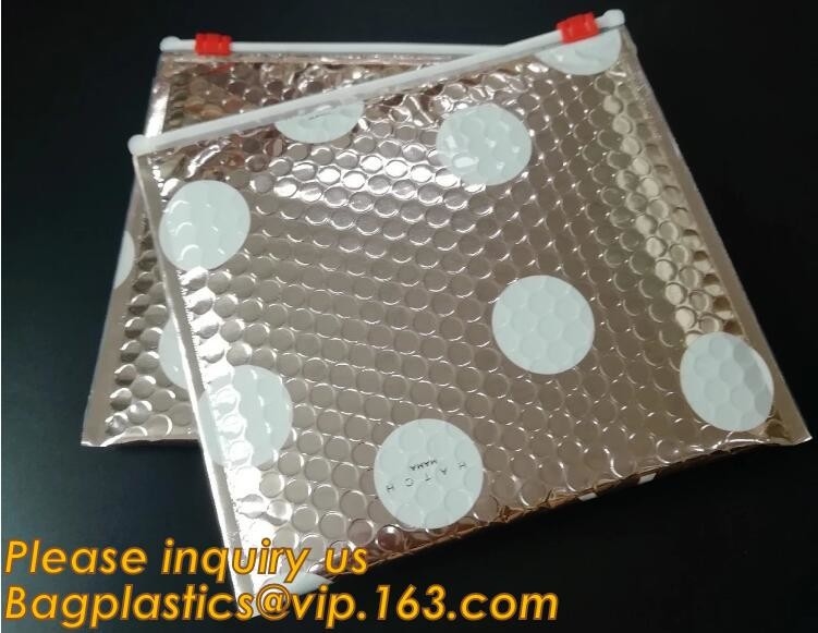 Pe van de de Bellenzak van fabrieks de Glanzende Rose Gold Silver Cosmetic Zipper Zelfklevende Plastic Materiële Opgevulde Zak van Mailer Ritssluiting,