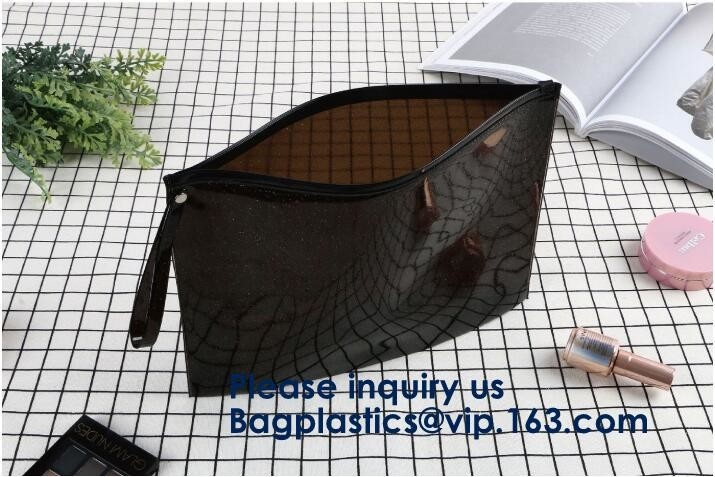 De transparante Pvc-Zak van de Schuifritssluiting met Blauwe Zijhoekplaat, de Schuif Verpakkende Zak Bagease Bagplast van Pvc van de Bodemhoekplaat Kosmetische