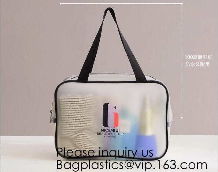 Duidelijke het Toilet Kosmetische Zak van reis maakt de Transparante Pvc omhoog Zak, Waterdichte Douane Logo Geometric Black Pouches Cosmetic B