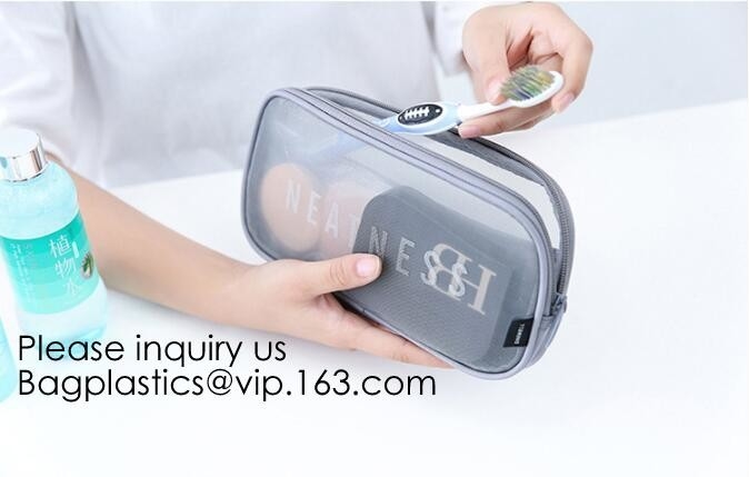 Promotie van de de Luxemanier van de Douaneritssluiting Draagbaar Duidelijk Pvc Mesh Women Clear Cosmetic Bag, Functionele pri van het polyesternetwerk