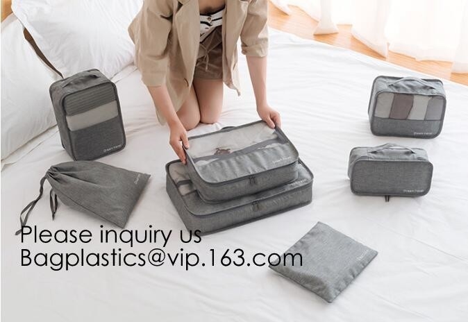 De Verpakkingskubussen van douane Privé Logo Travel Accessories Laundry Pouch 4pcs Geplaatst de Kubussen van de Compressiereis, bagease, bagplasti