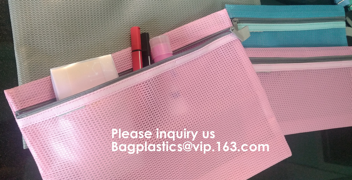 Douane Logo Size Toiletry Storage File Nylon Mesh Zipper Bag, van het de Zakpit van het Documentnetwerk het Dossierzak voor Schoonheidsmiddelenbureaus Suppli