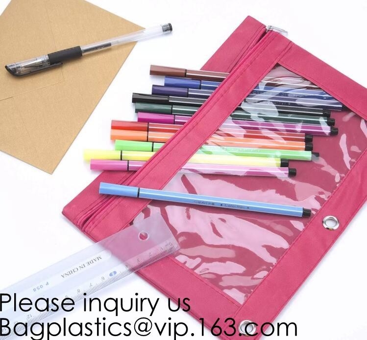 Van de het Potloodzak van kantoorbehoeftenproducten Draagbaar het Potloodgeval van Pvc voor Studenten, 3 Ring Binder Zippered Pencil Pouches met Duidelijk