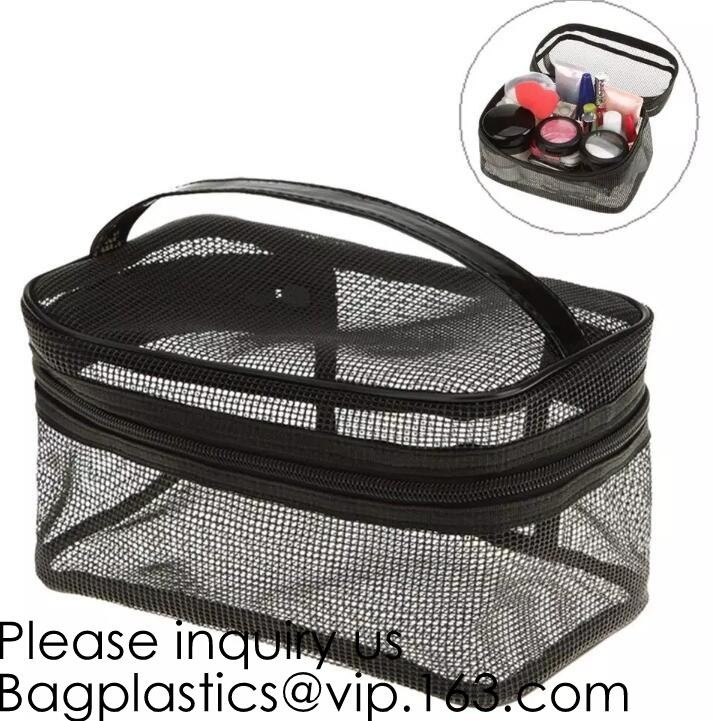 Opvouwbaar Mesh Bag – Grote Doorschijnende Reistotalisator met Schouderriemen – Waterbestendig met Zippered-Zakken – Zwarte