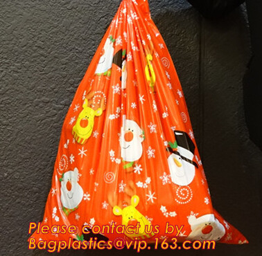 PE Plastic drawstring Giftzakken met beeldverhaalembleem, de drawstring zak van Kerstmis plastic reuzesanta voor gift