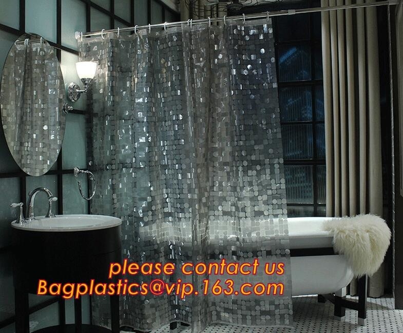 Het douchegordijn 180X180 cm maakt Peva-Materiaal met inbegrip van 12 ovale Doucheringen waterdicht, het decoratieve Dobby gordijn van de drukdouche