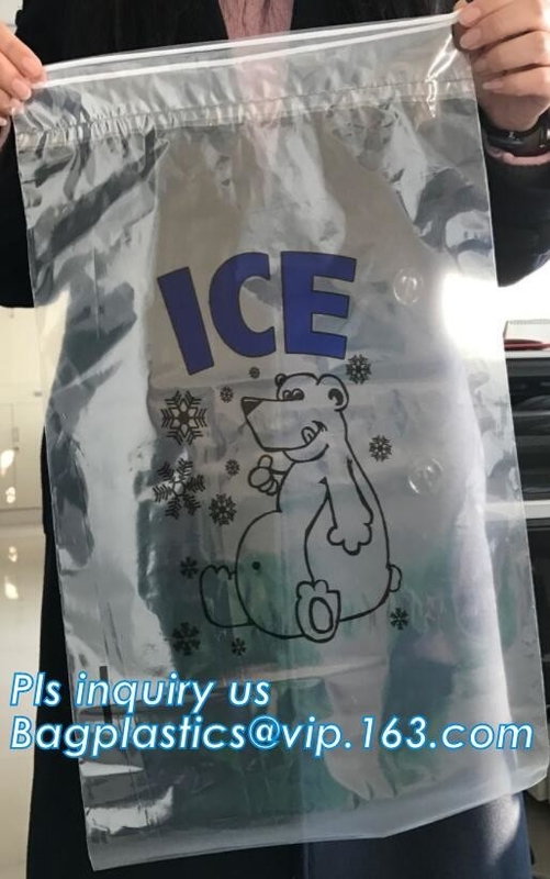 De Leveranciersldpe van China zeer Sterke Plastic Ijszak met Drawstring, lekvrije ijs koelere zak, op zwaar werk berekende plastic ijszak w