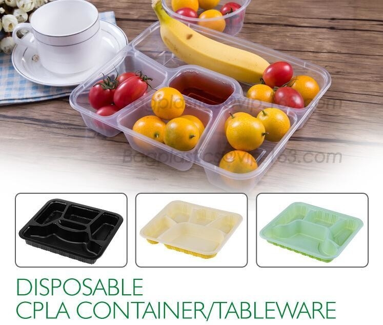 Het beschikbare maïszetmeel plateert de biologisch afbreekbare container van het maïszetmeelvoedsel, Beschikbare PLA die Verdeeld Lunchdienblad dienen
