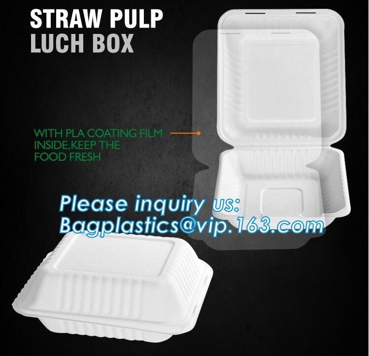 de lunchdoos van de stropulp, milieuvriendelijk PLA-vaatwerk die, vaatwerkreeks, gezond vaatwerk, containers bagasse verpakken clamshell