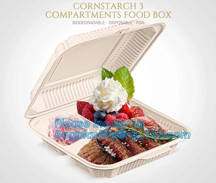 het maïszetmeel clamshell doet, de Container van het Maïszetmeelvoedsel, Beschikbare Lunchdoos, het Biologisch afbreekbare Voedsel Inh. van het MicrogolfMaïszetmeel in dozen