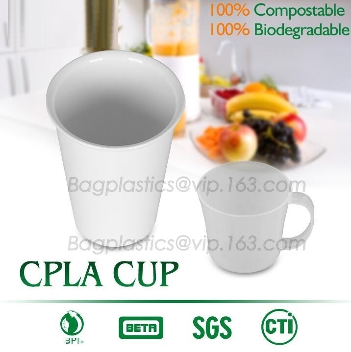 de koffiedocument van 16 oz PLA composteerbare kop met het composteerbare deksel van CPLA, composteerbare pla met een laag bedekt document van 100% kop 6OZ met CPLA-Deksel