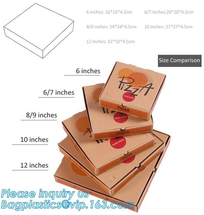 Het document van kraftpapier van het douaneembleem goedkope gepersonaliseerd uniek golf om 6 duim 8inch 16 duim het vakje van de 12 duimpizza bagease, pak