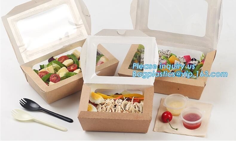 De beschikbare douane drukte bruin het document van het de lunch meeneemvoedsel van kraftpapier verpakkend vakje, In het groot Naar maat gemaakte kraftpapier-document lunch BO