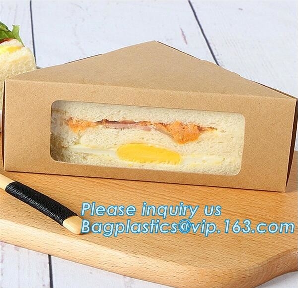 Vakje van de de Sandwichwig van kraftpapier het Drievoudige met Venster de Rekupereerbare Document Vakjes van de Lunchcontainer, het Promotiedocument B van de Driehoekssandwich