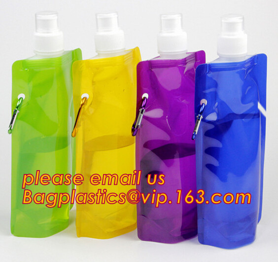 de draagbare vouwbare waterfles/het vouwen van waterzak, de Vrije Tribune van BPA spuit omhoog Draagbare Vouwbare Waterfles/Zak met Carab